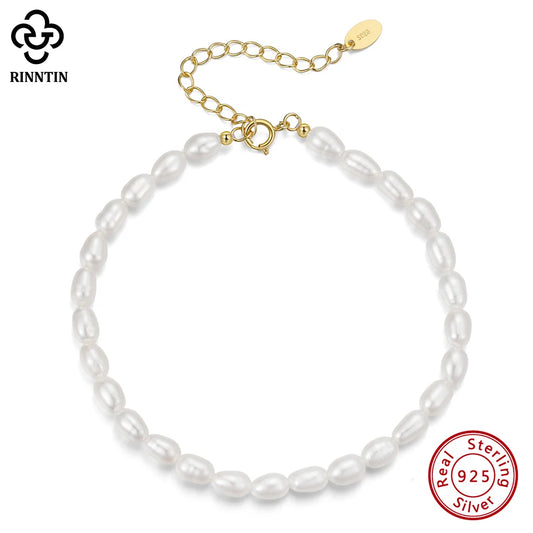 Rinntin Vintage 925 Sterling Silver Baroque Pearl Bracelet Handmade 6mm High Quality Freshwater Pearls Jewelry for Women GPB15