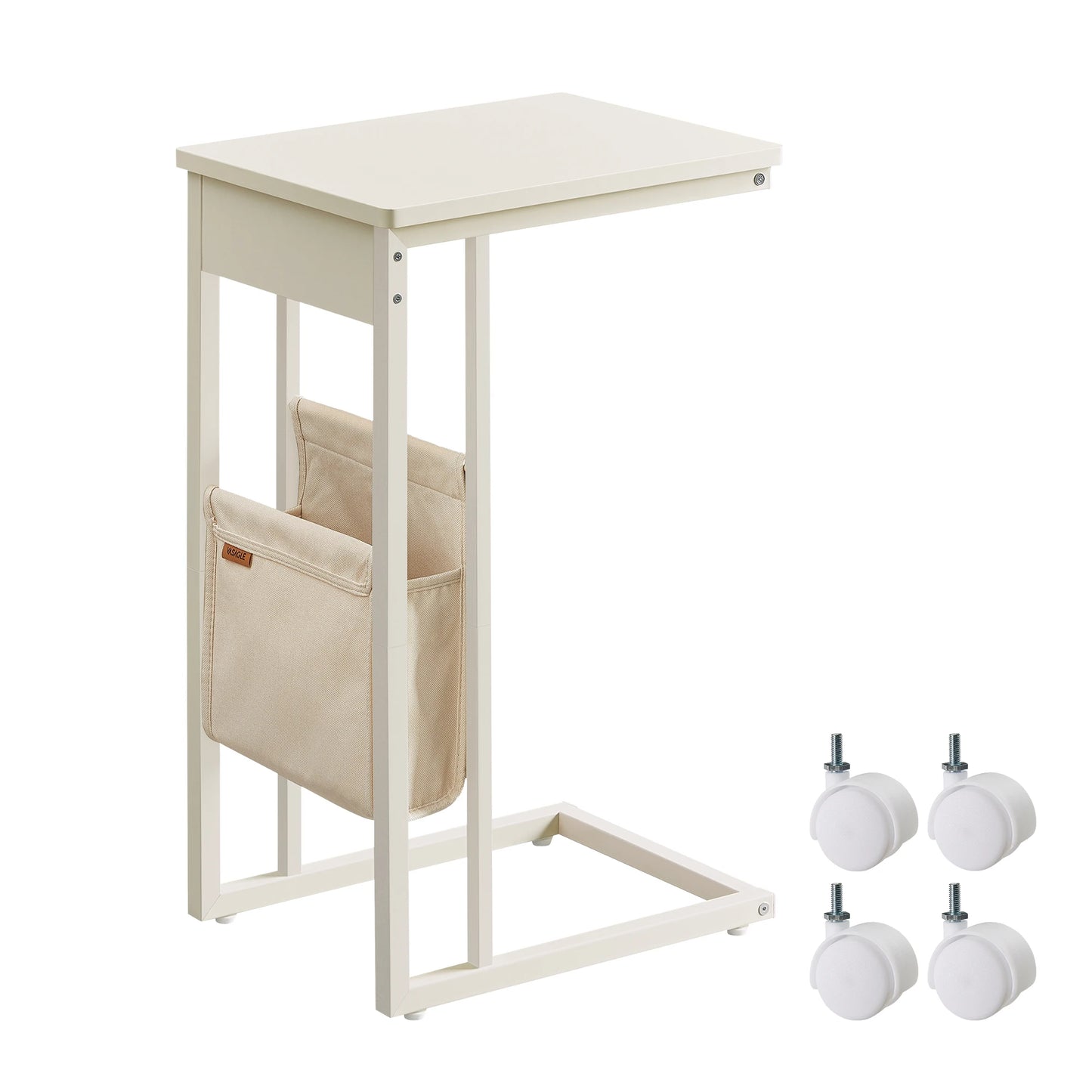 VASAGLE C-Shaped Side Table, Bedside Table, End Table for Small Spaces, with Fabric Storage Bag, Includes Adjustable Feet