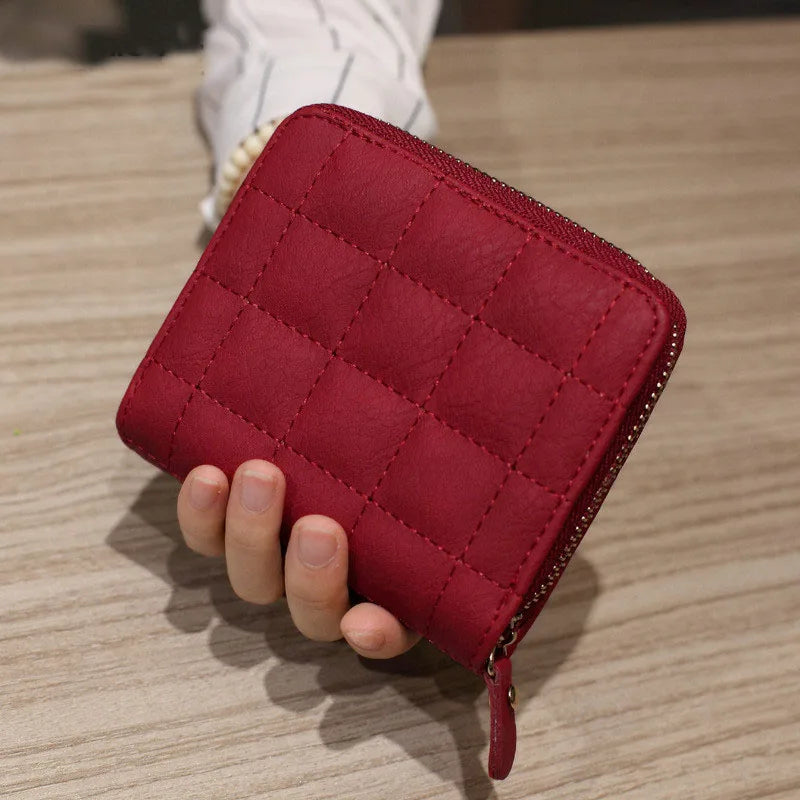 Women Short Wallets PU Leather Female Plaid Purses Ladies Card Holder Wallet Fashion Woman Small Zipper Wallet with Coin Purse