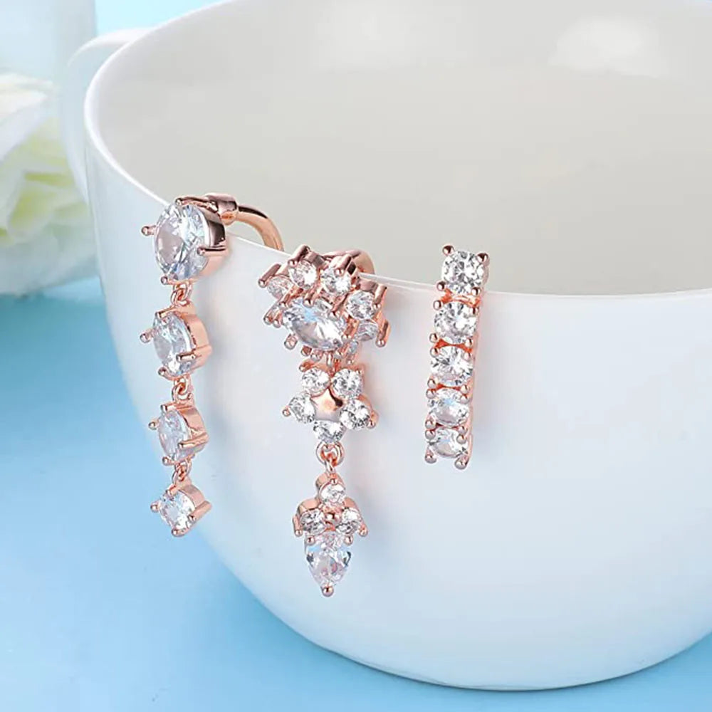 2pcs/lot Butterfly Zircon Hanging Belly Piercing Nombril Sexy Reverse Bar Flower Heart Belly Button Rings for Women Navel Ring