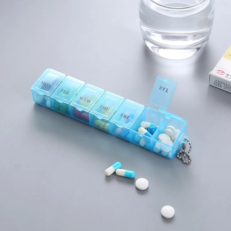 1PC/2PCS Mini Rectangular Pill Box Portable Transparent Seven Bars Moisture-Proof Pill Box Seven Days A Week