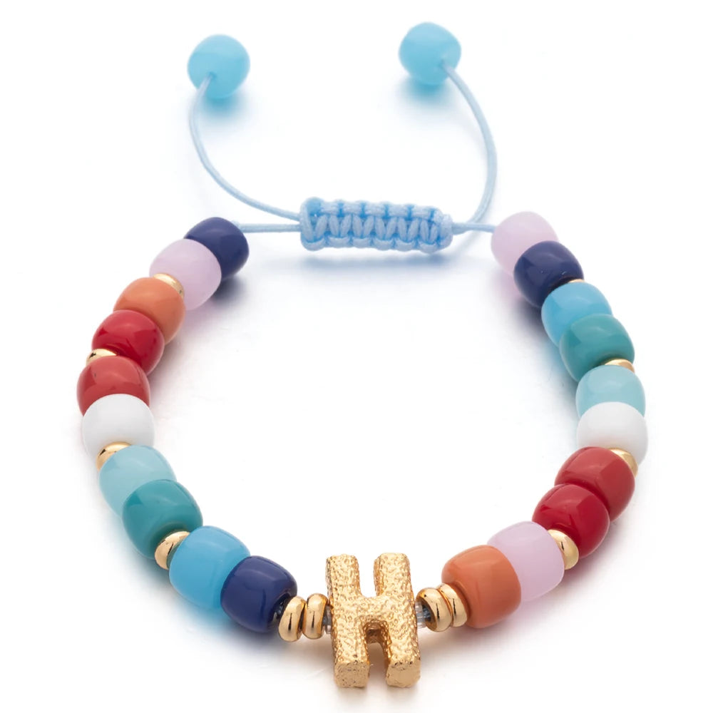 Tejesa Handmade  Colorful Glass Crystal Beads Braided Bracelets  with Heart Charms For Women