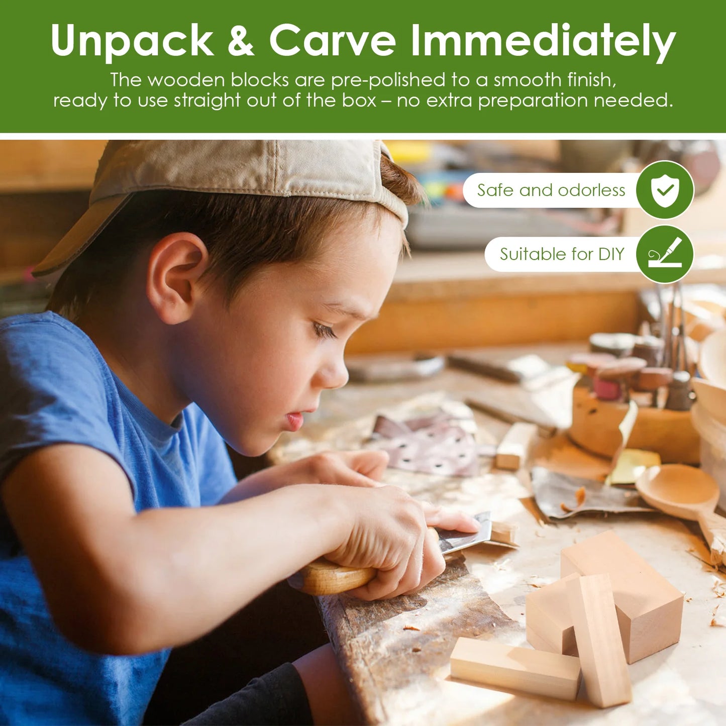 24/22Pcs Carving Wood Blocks Premium Basswood Wood Portable Unfinished Wood Carving Kit 3 Size Carving Whittling Art Supplies