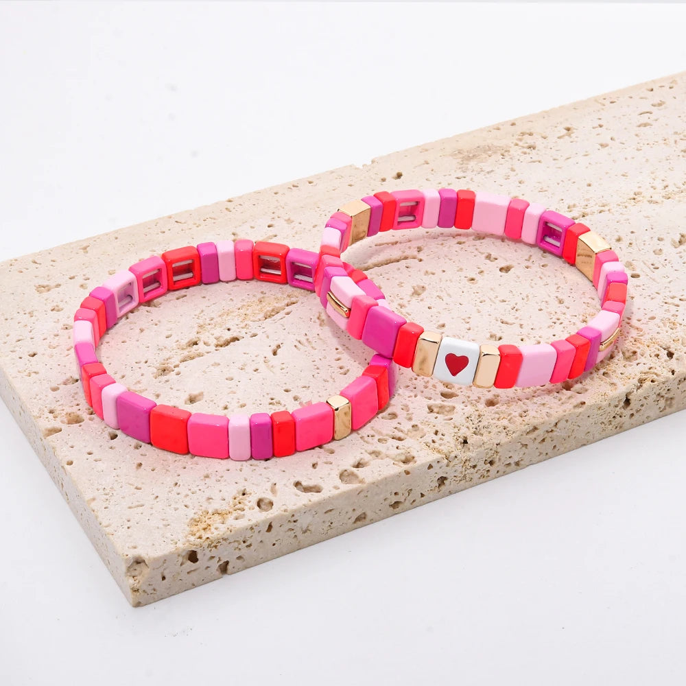 Tejesa  Pink Enamel Beaded Bangle Bracelets For Women /Girls