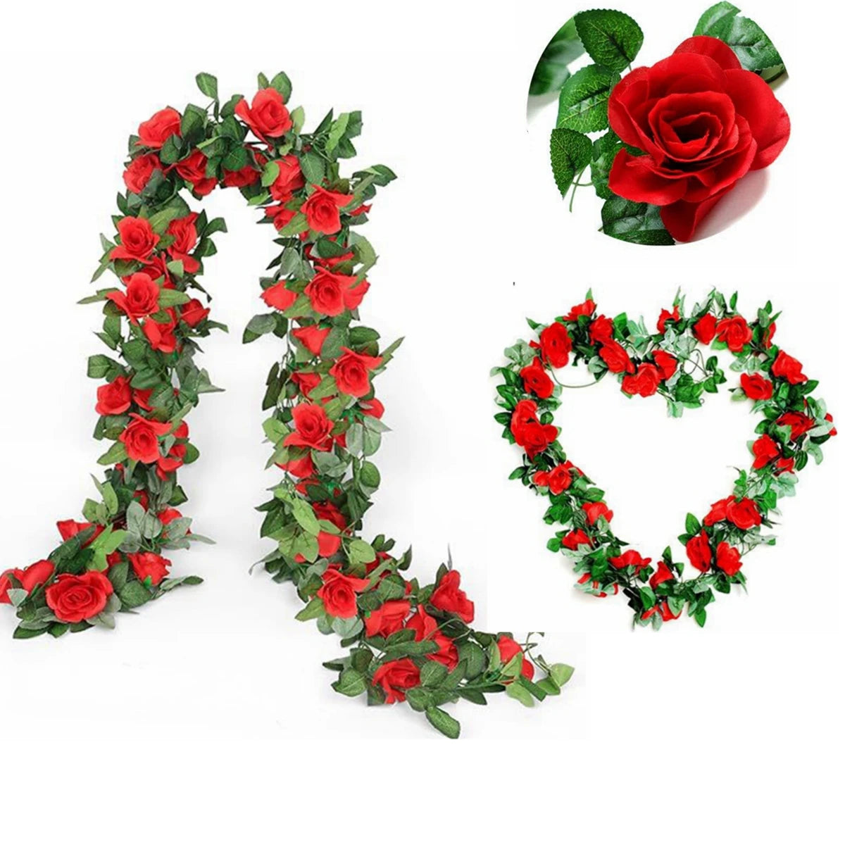 1Pc Silk Rose Artificial Vine Hanging Flower Rattan Plant Leaf Garland Outdoor Wedding Party Office Bridal Home Table Decoration