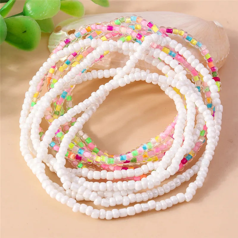 Bohemia Multilayer Colorful Beaded Bracelets Set For Women Heart Shell Flower Butterfly Charms Bracelet Summer Jewelry Gifts