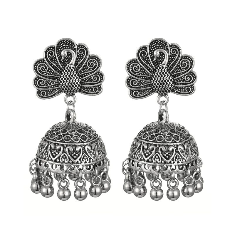 Hemasa Jhumka Earrings for Women Nepal Bohemian Jewelry Exaggerated Retro Indian Style Hollow Bell Pendant Peacock Earrings