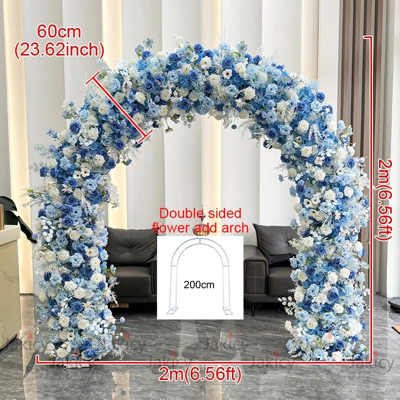 Blue White Rose Hydrangea Flower Row Runner Arrangement Wedding Backdrop Arch Decor Floral With Frame Event Banquet Party Props