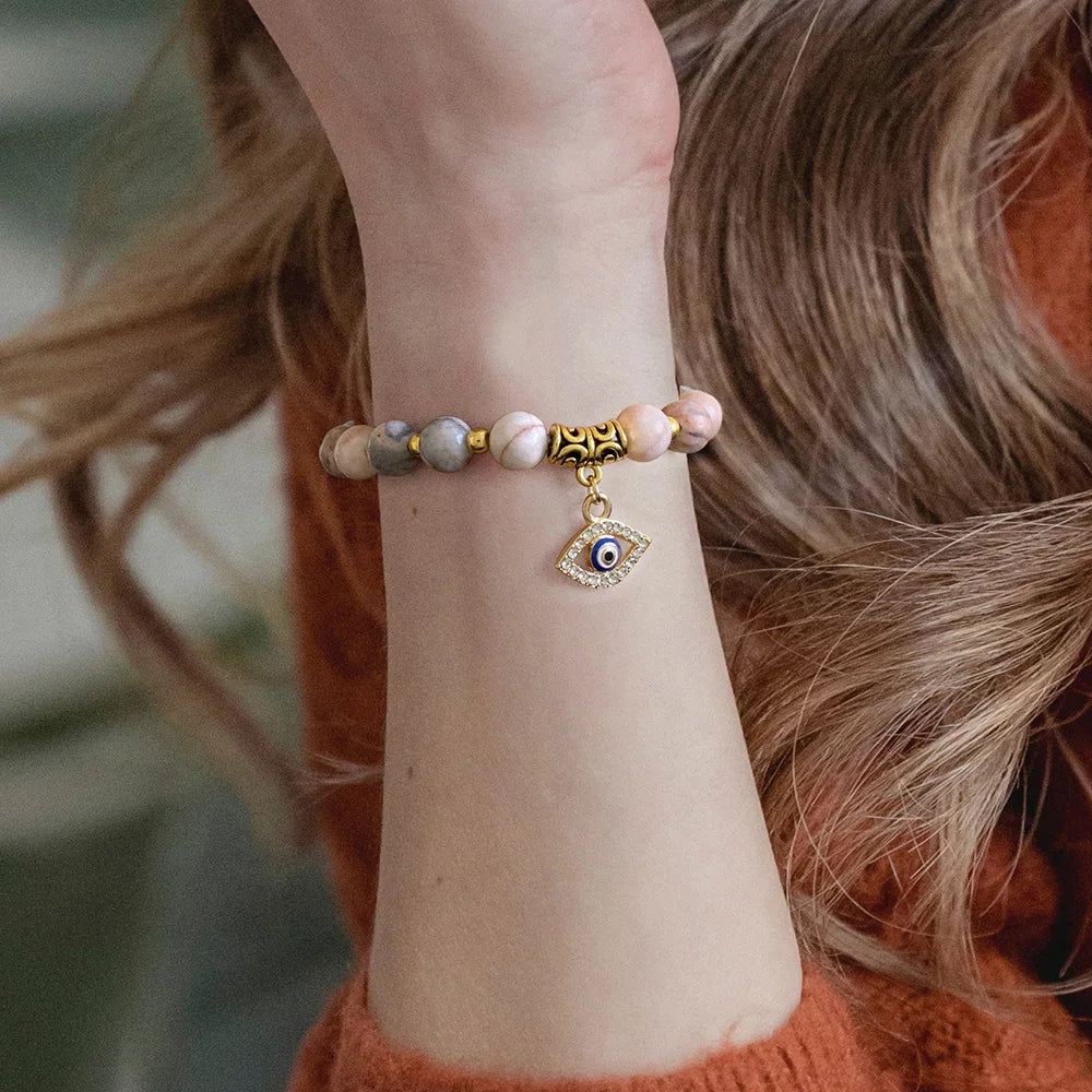 Lucky Turkish Evil Eye Pendant Beads Bracelet Natural Stone With Card Charm Bangles Men Women Fashion Friendship Jewelry Gift
