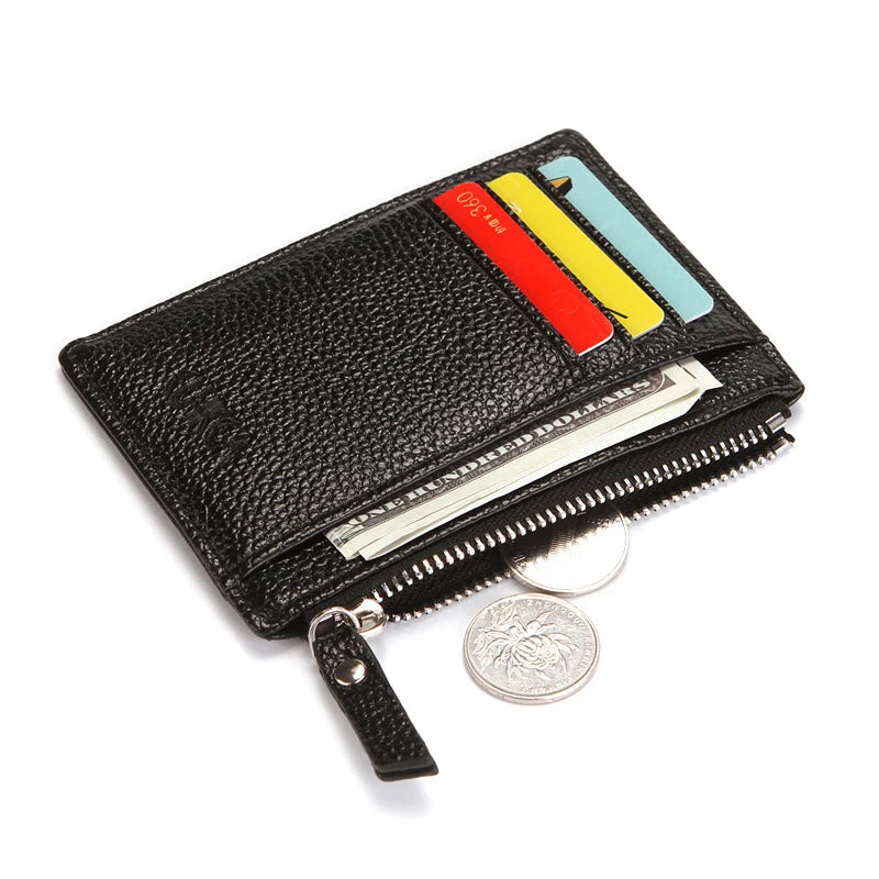 Pu Leather Card Holder Credit Card Wallet Mini Slim Wallet Card & Id Holders Man Business Zipper Coin Purse