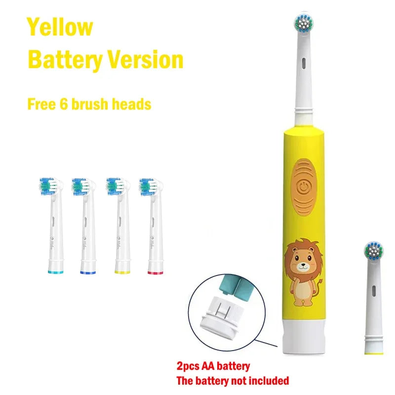 Child Electric Toothbrush Colorful Cartoon Rounded Vibrate Heads Soft Bristle Teeth Brush Gum Care Battery Power 3-15 Years Old