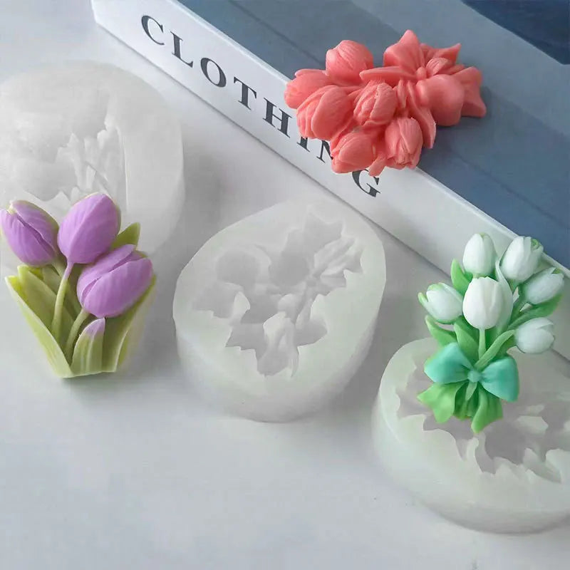 DIY Simulation Flowers Tulip Aroma Candle Plaster Soap Silicone Mold Flowers Shape Handmade Candy Chocolate Baking Mold