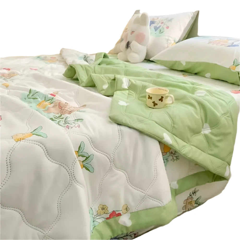 Hemasa  Cute Washable Printed Summer Quilt Soft Comfortable Thin Wadding Blanket