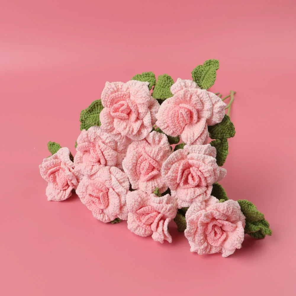 Hemasa 5Pcs Rose Knitted Crochet  Flowers /Wedding Bouquet Flower /Knitted Bouquet Home Party Decor  Friends Gift