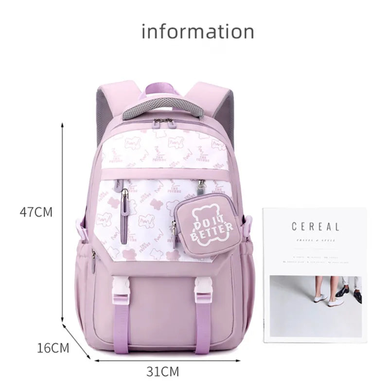 Hemasa Middle School Student School Bag With Purse For Teenager Children Pink Schoolbag Primary High Bagpack Teens Child Kids Backpacks