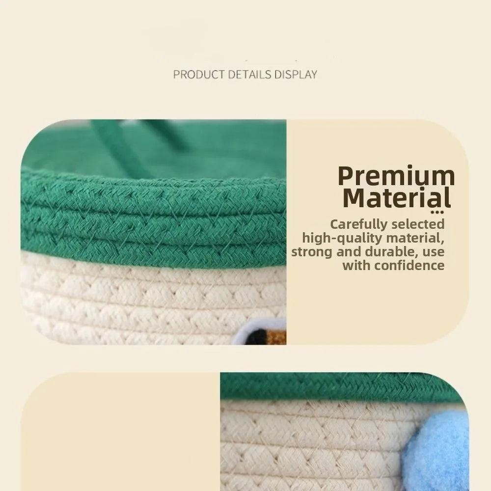 Cartoon Cotton Rope Storage Basket Round with Cover Snack Organizer Box Dachshund Pattern Decorative Hand Woven Basket