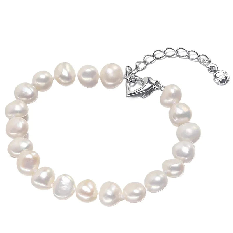 YWYC 5-6mm Heart Buckle Bracelet for Women Natural Freshwater Baroque Pearl 16-20cm Bracelets with Chain