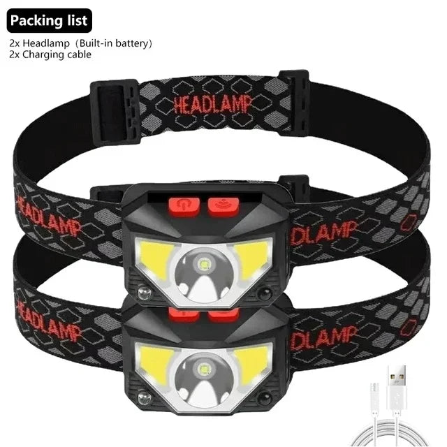 Hemasa LED Induction Headlamp Built in Battery USB Rechargeable Head Torch Outdoor Search Emergency Camping Fishing Lantern