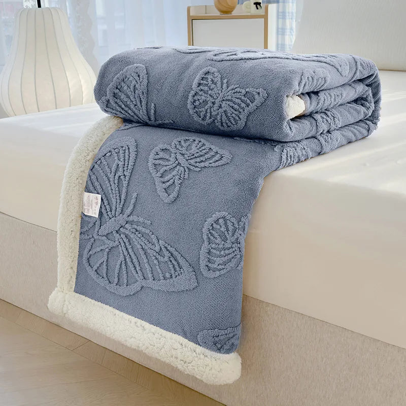 Butterfly Jacquard Taf Fleece Blanket with Exquisite 3D Butterfly Thick Warm Faux Lambswool Autumn Winter Blankets for Bed Sofa