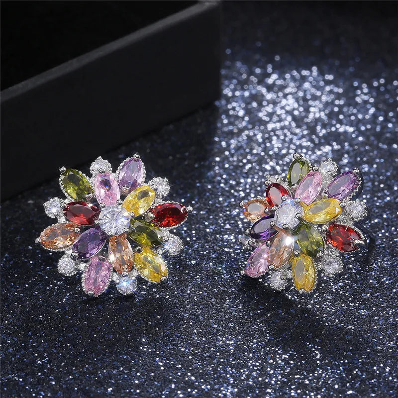 Tejesa 925 Sterling Silver Gorgeous Big Flower Stud Earring for Women Wedding Engage Dance Party Noble Brilliant Zircon Stone Earrings
