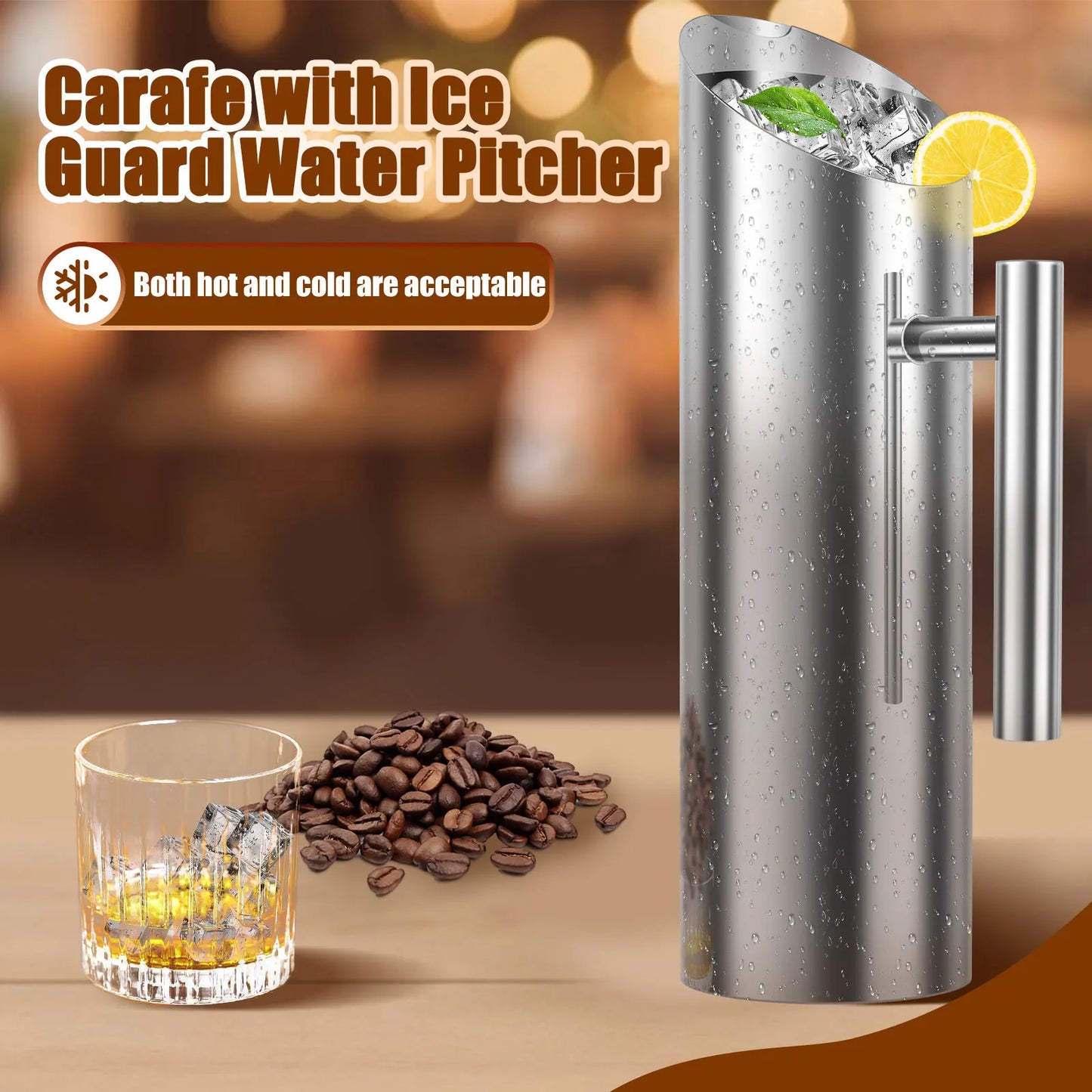 Tejesa 2/1L Water Pitcher Stainless Steel Juice Pitcher Ice Bucket Rustproof Pitcher Pot for Bar Hotel KTV Kitchen Cold Water Wine Jug