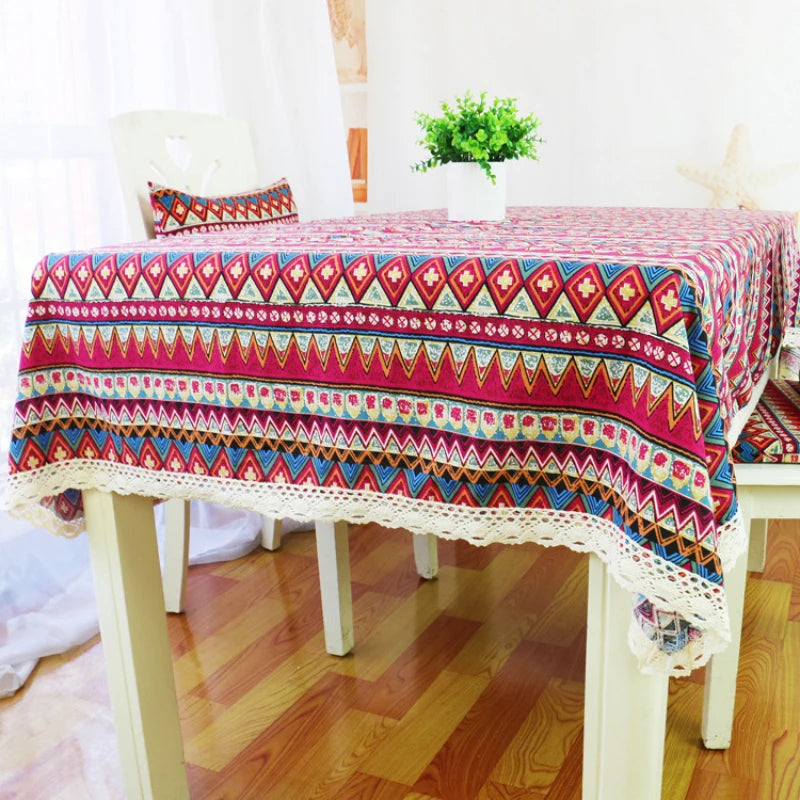 Bohemian Ethnic Style Square Tablecloth Striped Jacquard Fabric Geometric Yarn Dyed Pattern Dining Table Decoration Accessories