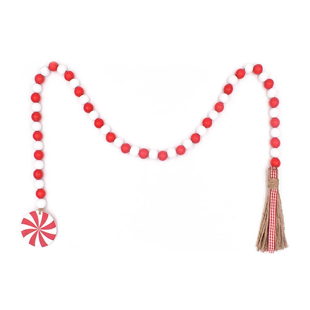 Christmas Wood Bead Garland Farmhouse Beads Wood Garland with Tassels Rustic Farmhouse Wooden Bead Garland for Wall Decor