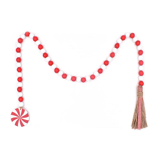 Christmas Wood Bead Garland Farmhouse Beads Wood Garland with Tassels Rustic Farmhouse Wooden Bead Garland for Wall Decor