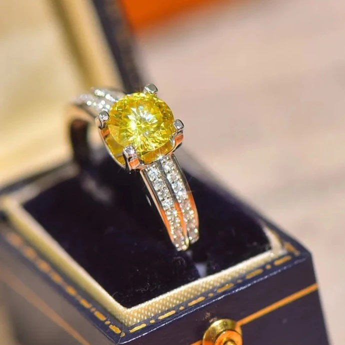 Hemasa Silver 925 Original 1 Carat Brilliant Diamond Yellow  Flowers Cut Moissanite Wedding Ring  For Gift