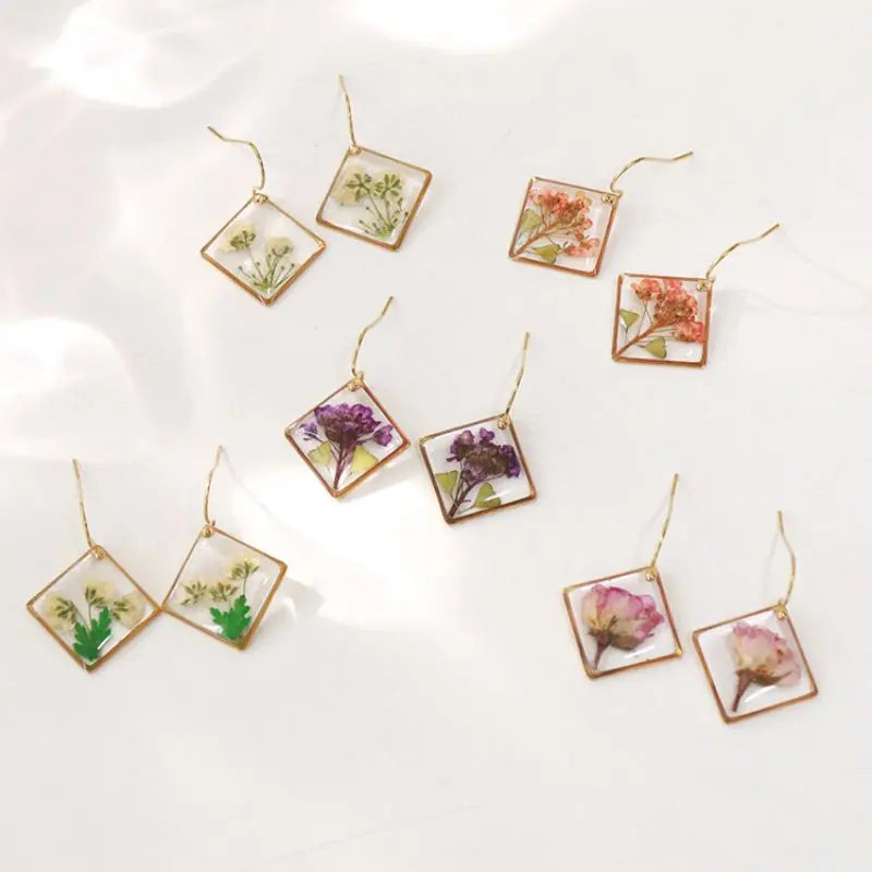 Unique Geometric Earrings With Flower Women Elegant Natural Pressed Flower Earring Statement Jewelry Wholesale Floral Earring