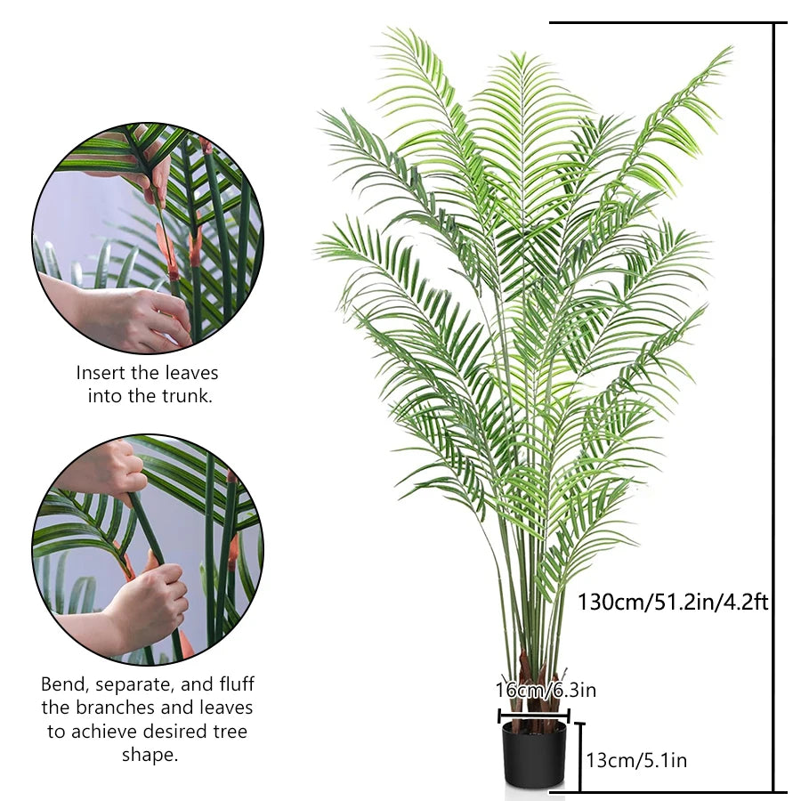 130cm/51.2in Artificial Large Fake Palm Tree Areca Palm Artificial Tropical Plant Plastic for Home Garden Decoration