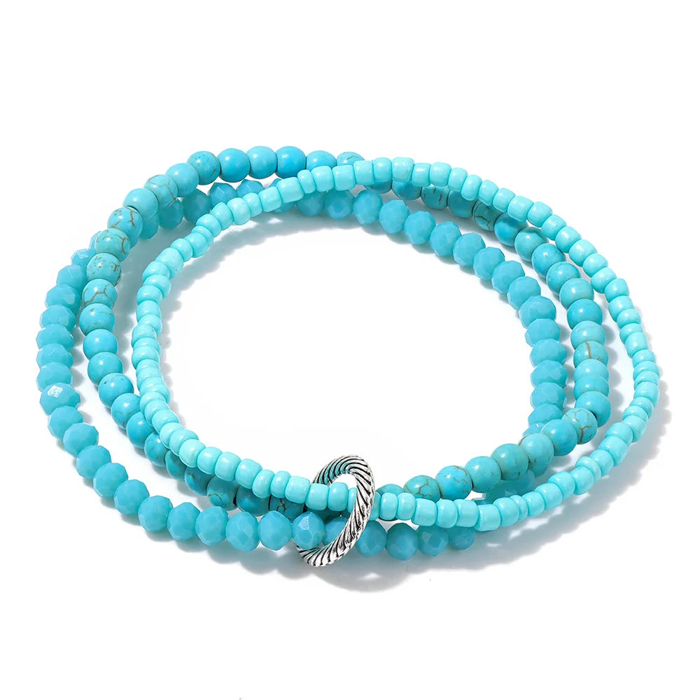 3Pcs/Set Colorful Glass Beaded Bracelet 4mm Howlite Crystal Beads Charm Bracelets Bangles for Women Friendship Jewelry Gift