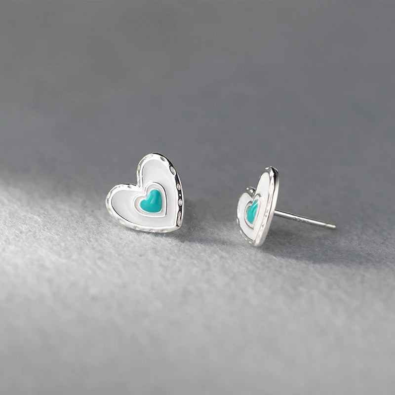MODIAN Genuine 925 Sterling Silver Cute Layering Heart Stud Earrings For Women 4 Color Delicate Enamel Ear Studs Fine Jewelry