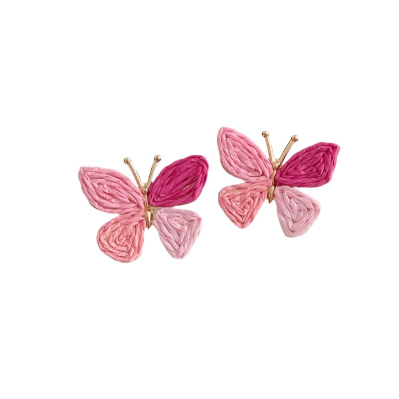 Hemasa Minar Bohemian Multicolor Rattan Knit Raffia Butterfly Wings Dangle Earrings for Women