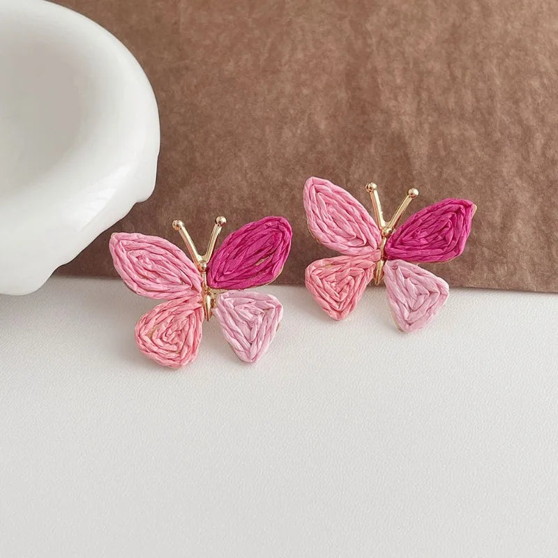 Hemasa Minar Bohemian Multicolor Rattan Knit Raffia Butterfly Wings Dangle Earrings for Women