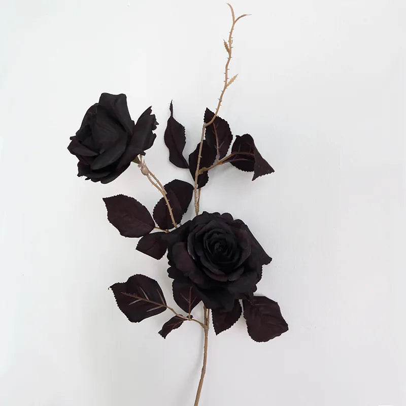 4Pcs Black Rose Artificial Flowers Halloween Decoration Silk Flower for Home Wedding Party Event Flower Arrangement Fake Roses