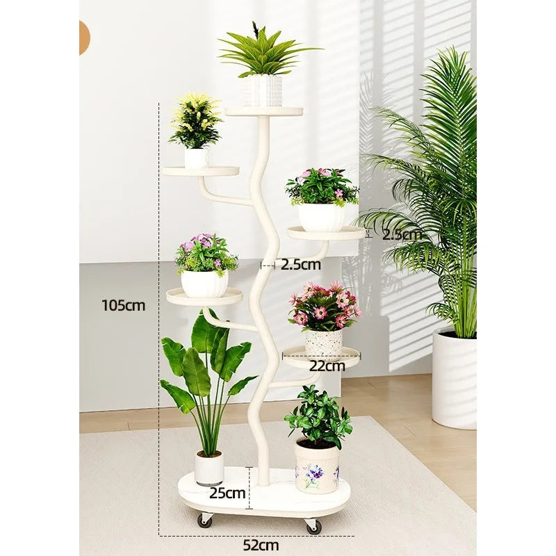 Wrought iron flower stand Plant stand Indoor living room Balcony Flower pot Green Luo stand Movable multi-layer metal flower