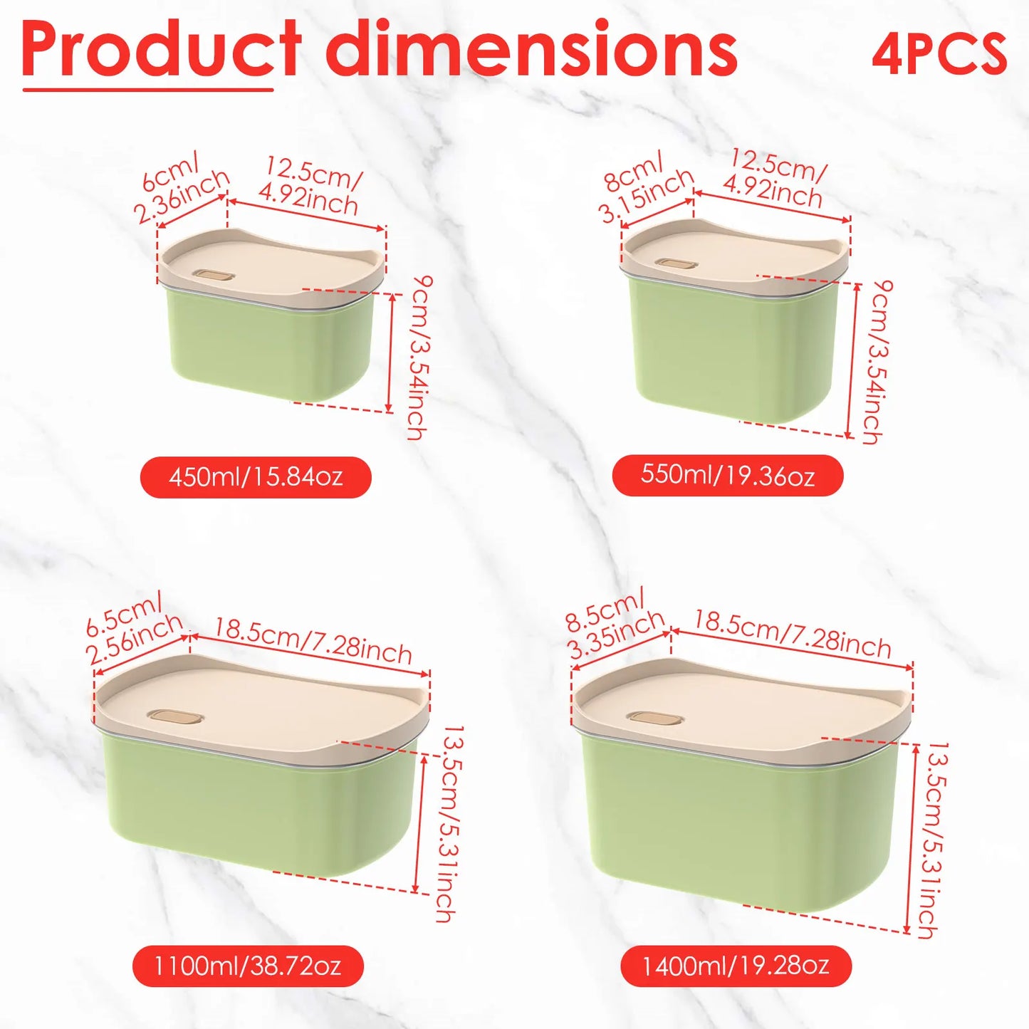 4Pcs Lunch Box Stainless Steel Bento Box Leakproof Pickle Boxes with Lid Refrigerator Food Container for Students Office Workers