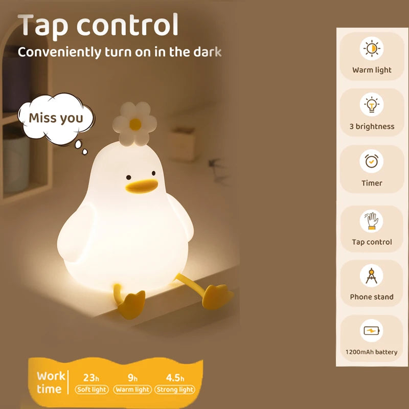 Hemasa Cute Duck Led Night Light USB Rechargeable Nightlights Silicone Lamp Touch Switch Children Kid Bedroom Decoration Birthday Gift
