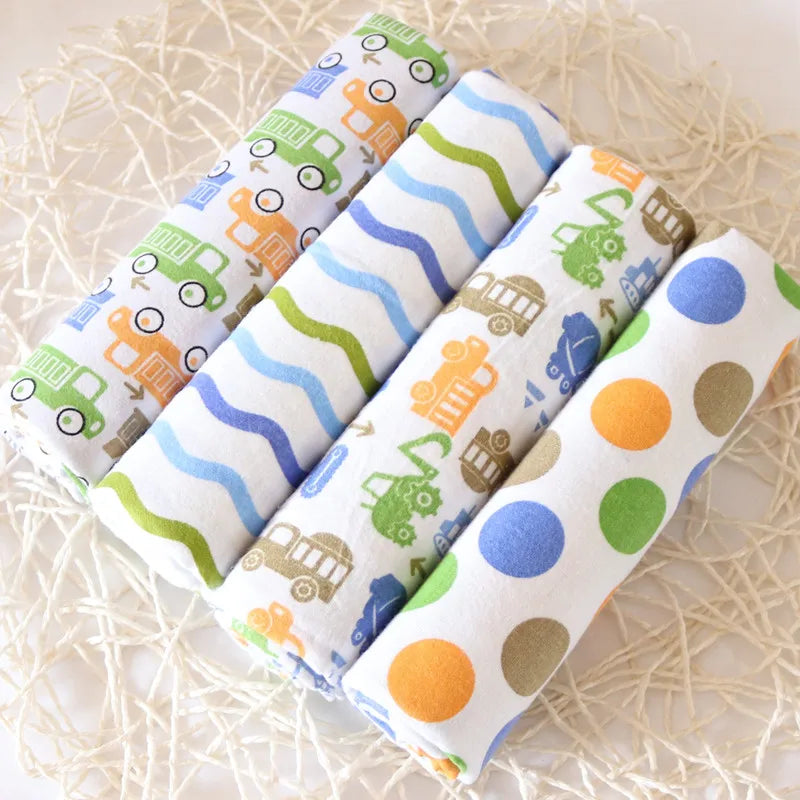 Hemasa 4pcs/pack 100% Cotton Flannel Diapers Supersoft Receiving Baby Blanket Newborn Wrap 76x76cm Baby Bedsheet Print Blanket Swaddle