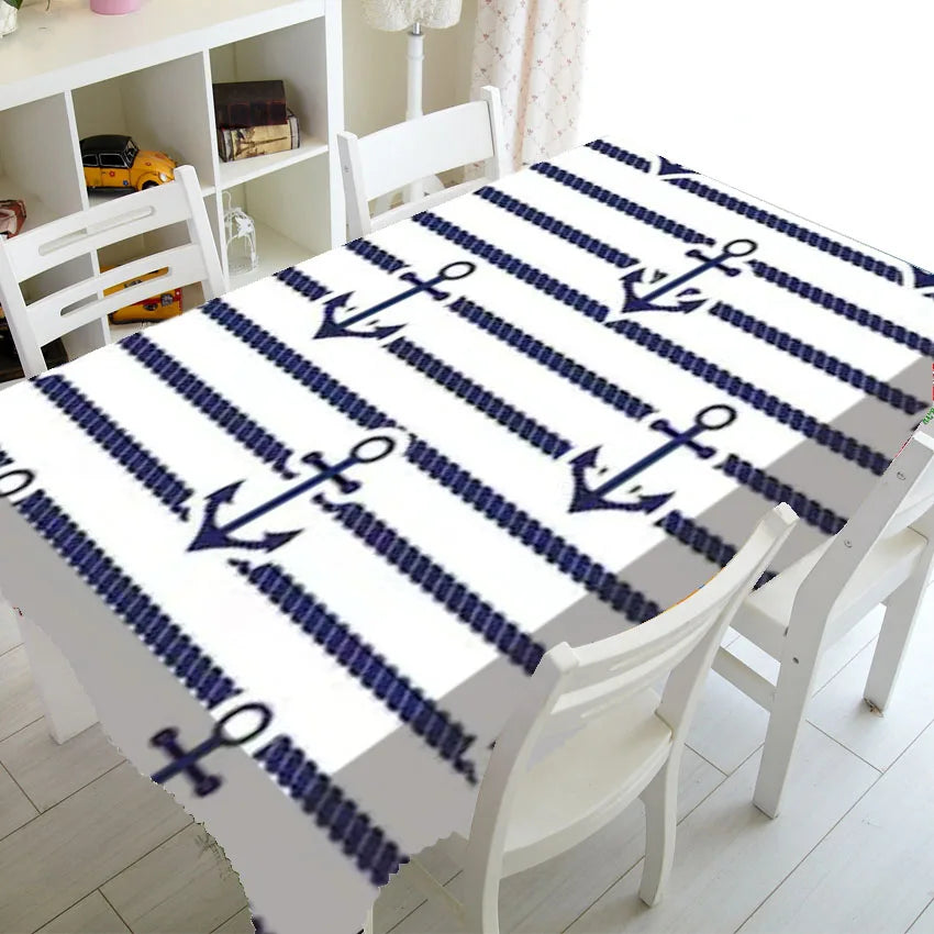Blue And White Stripes Luxury Kitchen Wedding Decoration Coffee Table Tablecloth Waterproof Tablecloth Nappe De Table