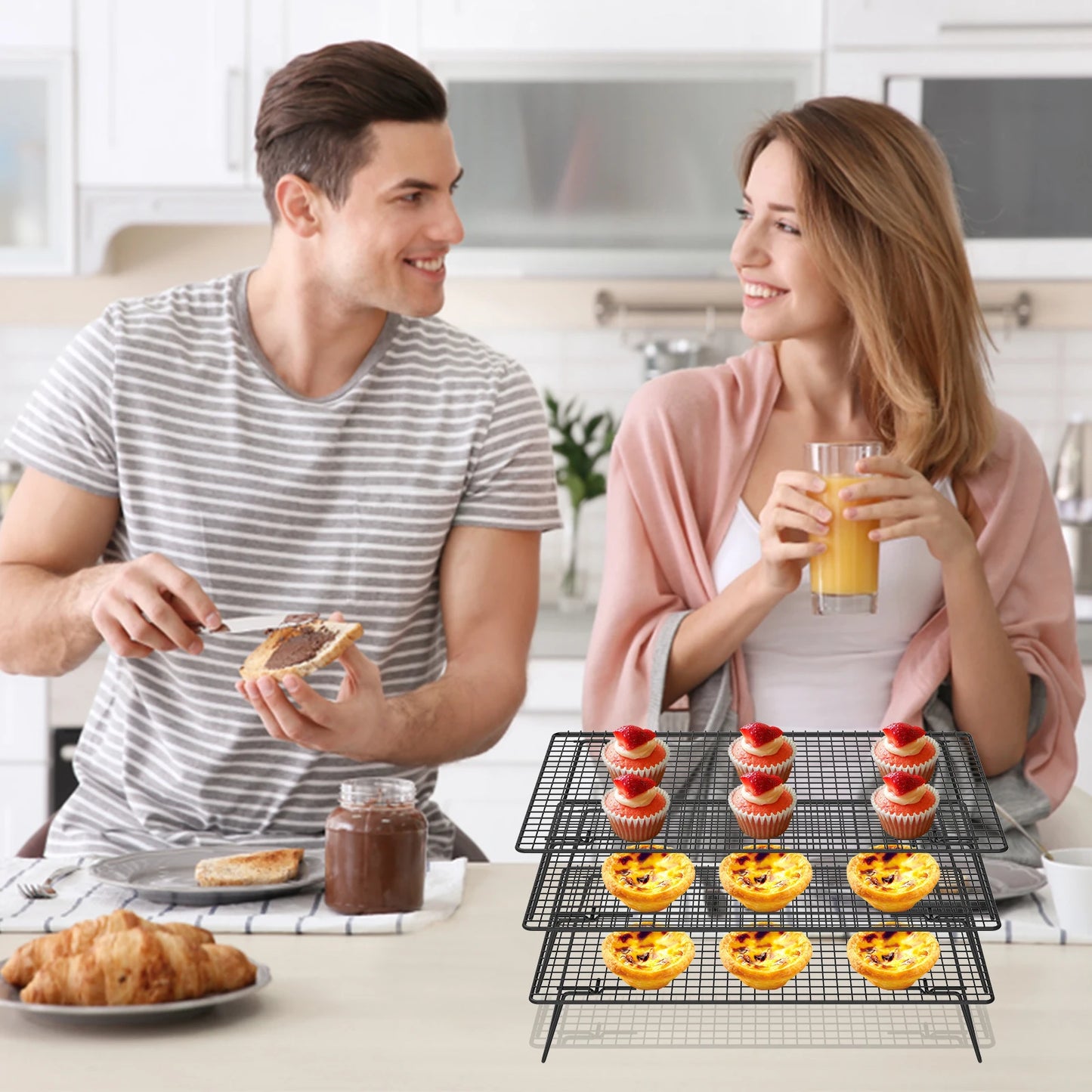 Tejesa 3/2Pcs Cooling Rack Stainless Steel Grid Baking Tray Non Stick Bread Cake Pizza Cooling Dry Rack Baking Pan Kitchen Accessories