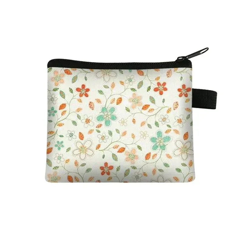 Tejesa Floral Print Small Cosmetic Bag Girl Women Sanitary Napkin Storage Organizer Bag Coin Card Money Eearphone Lipstick Holder Pouch