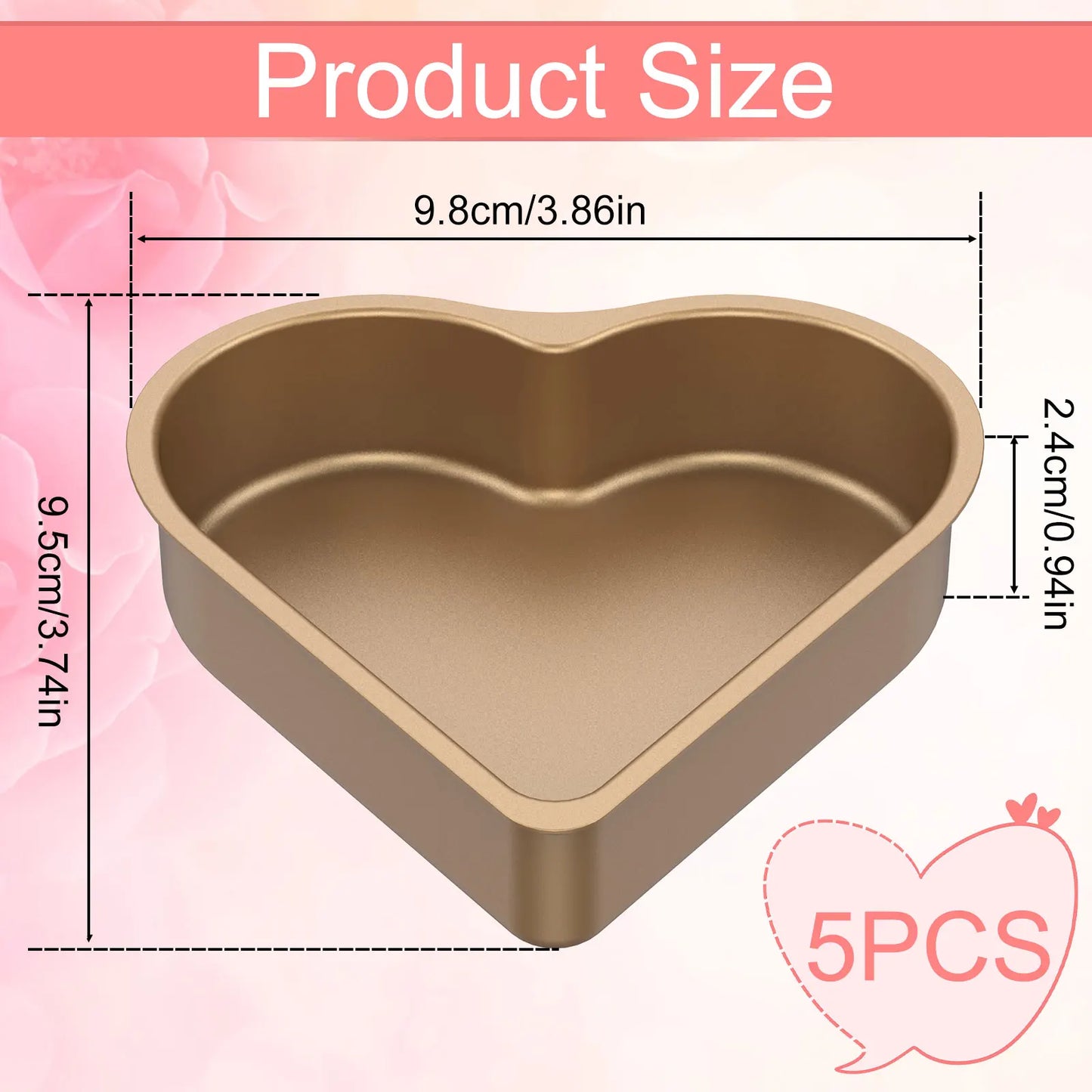 Tejesa 5Pcs Mini Cake Mould Heart Shaped Cake Pan Non-Stick Pudding Cake Cup Reusable Mousse Pastry Baking Mold For Kitchen Bakeware
