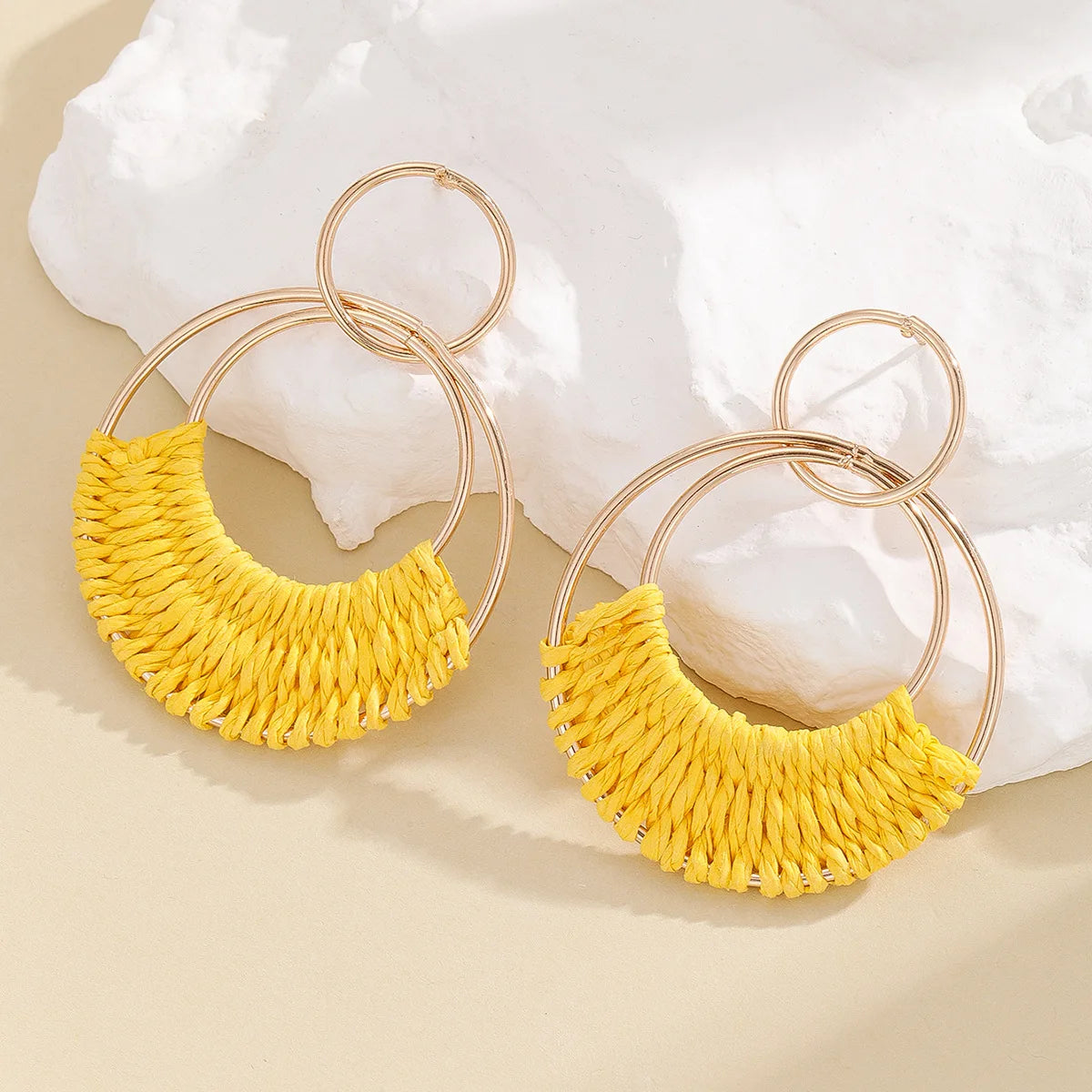 Summer Candy Circle Round Raffia Earrings Handmade Fashion Jewelry Accessories Bohemian Party Statement Earrings for Women
