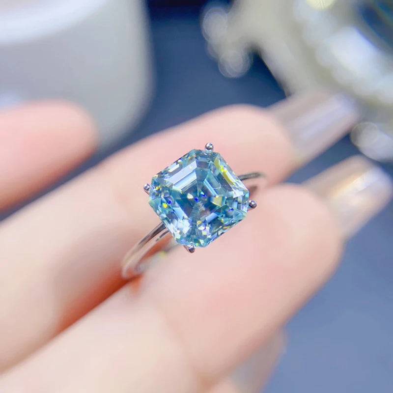 Hemasa  Sky Blue  Moissanite women's ring 925 sterling silver Resizable  Daimond  Ring for  Jewelry