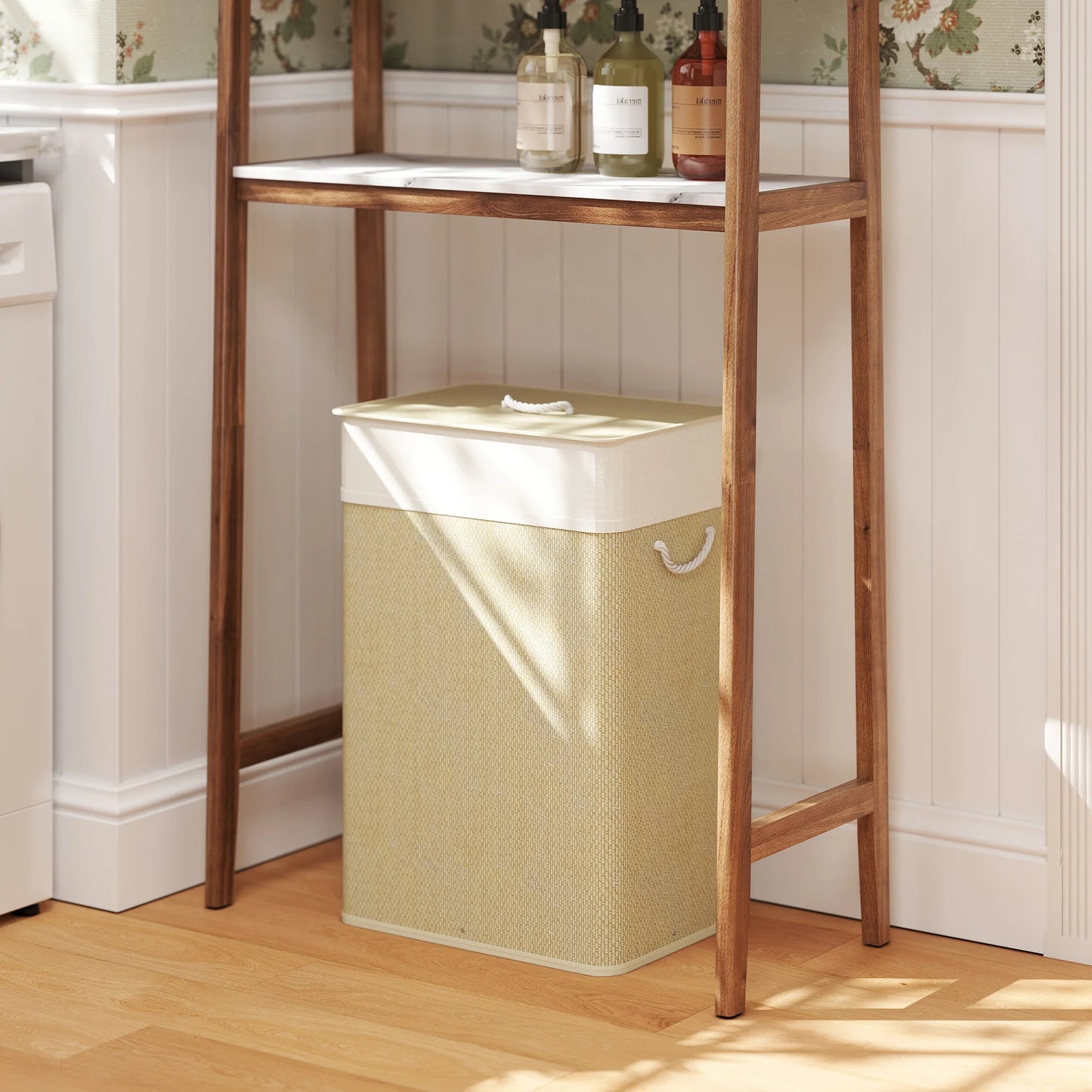 HOMCOM Laundry Hamper with Removable Washable Liner Bag, Nature Wood Finish
