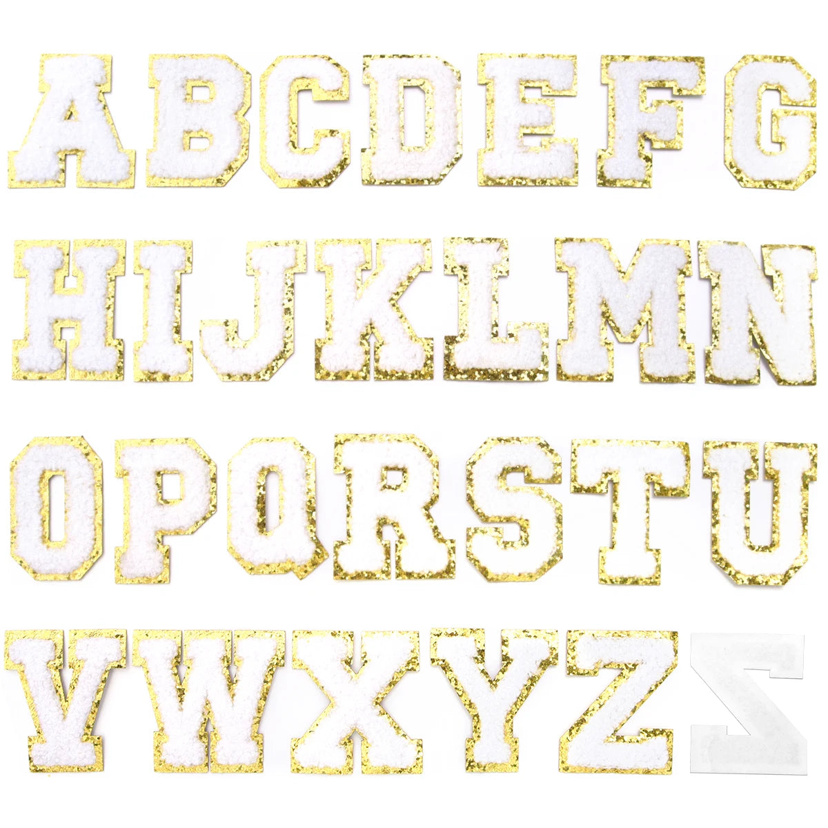 26Pcs/Set 6cm English Letter Patches Gold Edged Chenille Patches Ironing Fabric For DIY Crafts Name Sticker Bags Clothing Decor