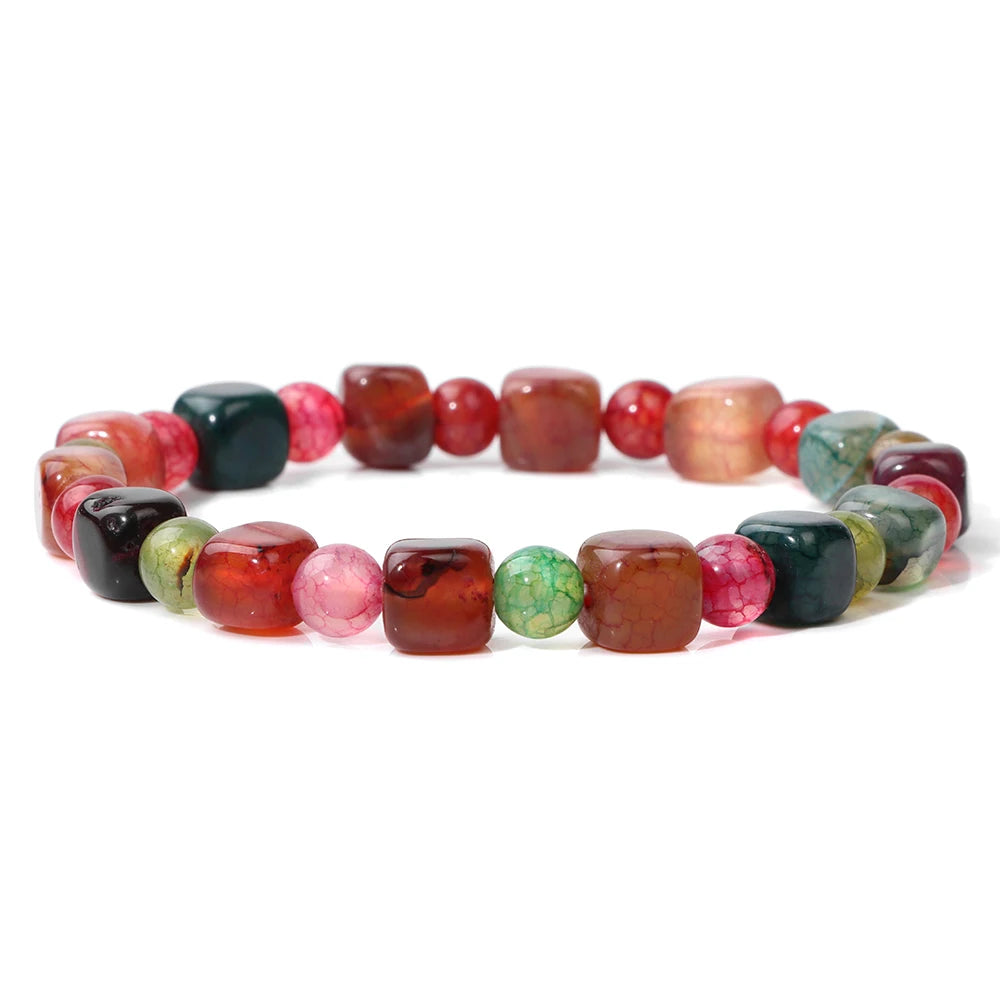 Square Tourmaline Agates Bracelets For Women Men 6mm Red Agates Round Spacer Beads Bracelet Handmade Stretch Meditation Bangles