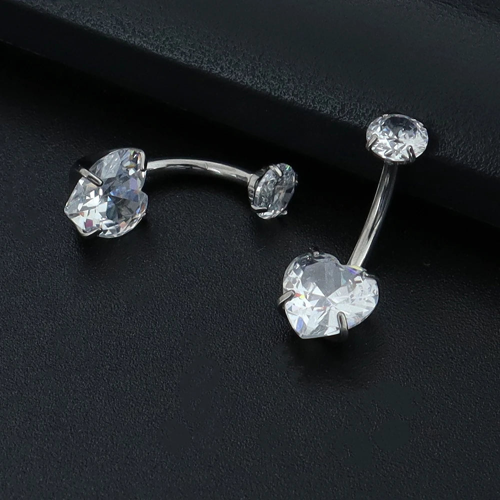 1 Pcs F136 Titanium Belly Button Nail Heart Zirconia 10mm Hanging Navel Ring One End Internal Thread Shiny Body Piercing Jewelry